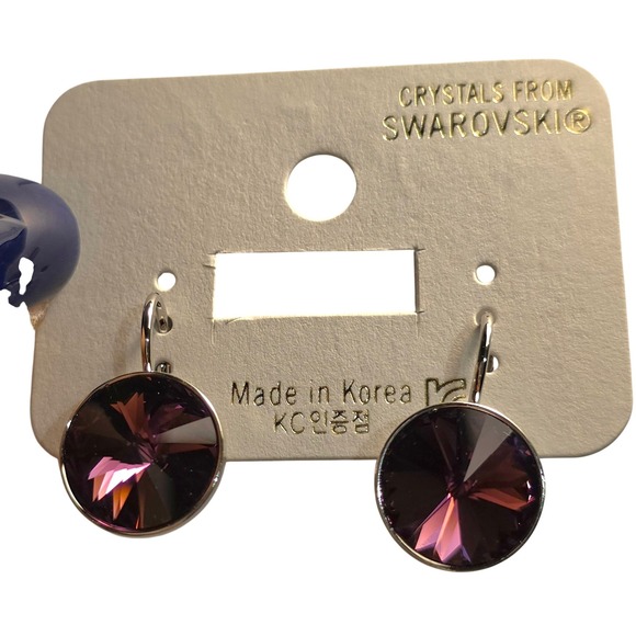 NWT Swarovski Element Amethyst Purple Platinum Plated 13mm Leverback Earrings
